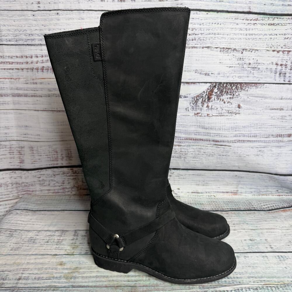 Teva De La Vina Dos Womens 6.5 Black Waterproof Leather Tall Riding Boots NWOB
